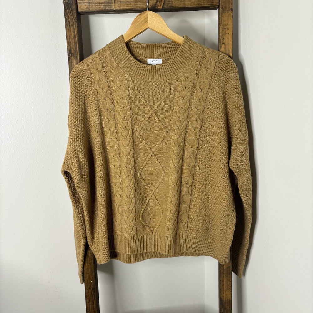 VOY Tan Cable Knit Sweater S